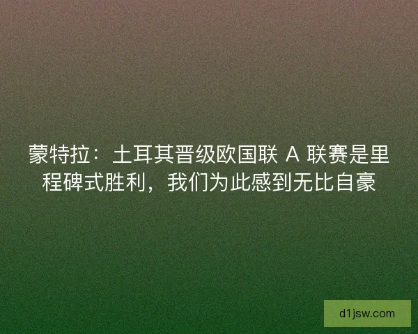 蒙特拉：土耳其晋级欧国联 A 联赛是里程碑式胜利，我们为此感到无比自豪